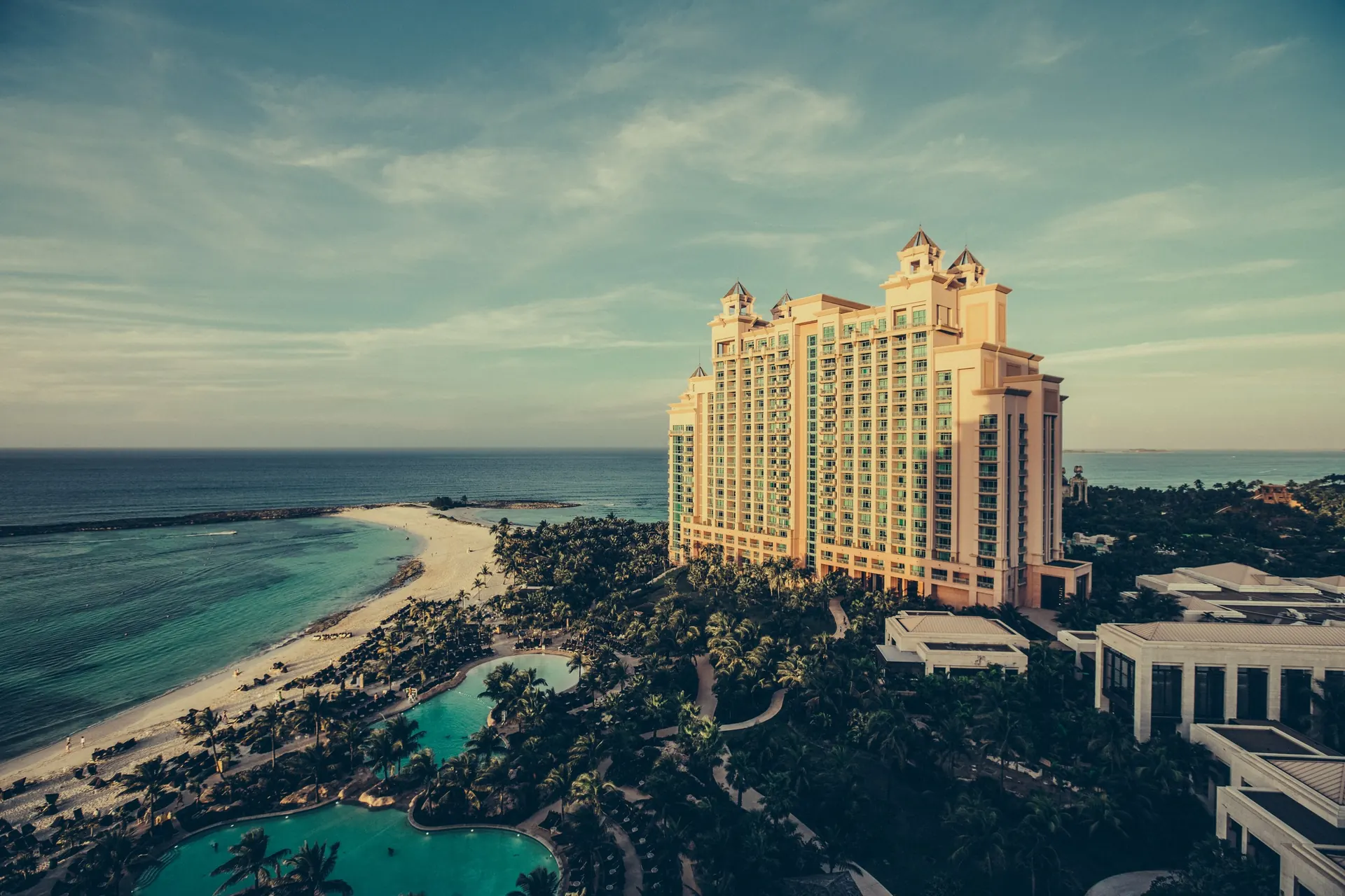 Resort hotel in sunlight