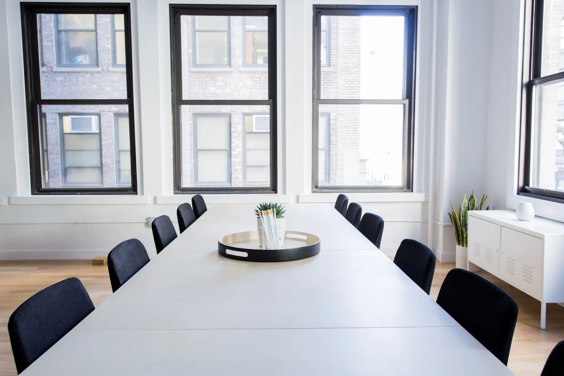 Bright, minimalist meeting room